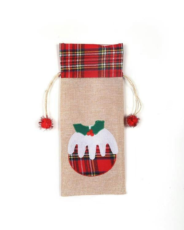 4 Pack Christmas Wine Bottle Cover Bags with Drawstring, Festive Printed Novelty Table Decorations image 1