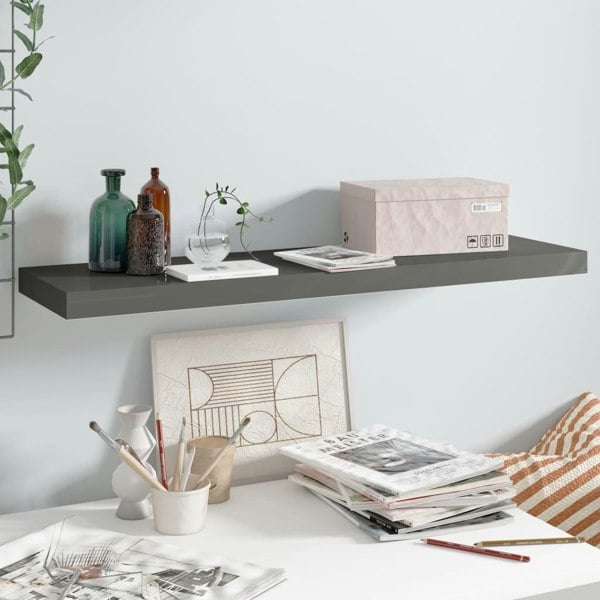 Berkfield Floating Wall Shelf High Gloss Grey 90x23.5x3.8 cm MDF