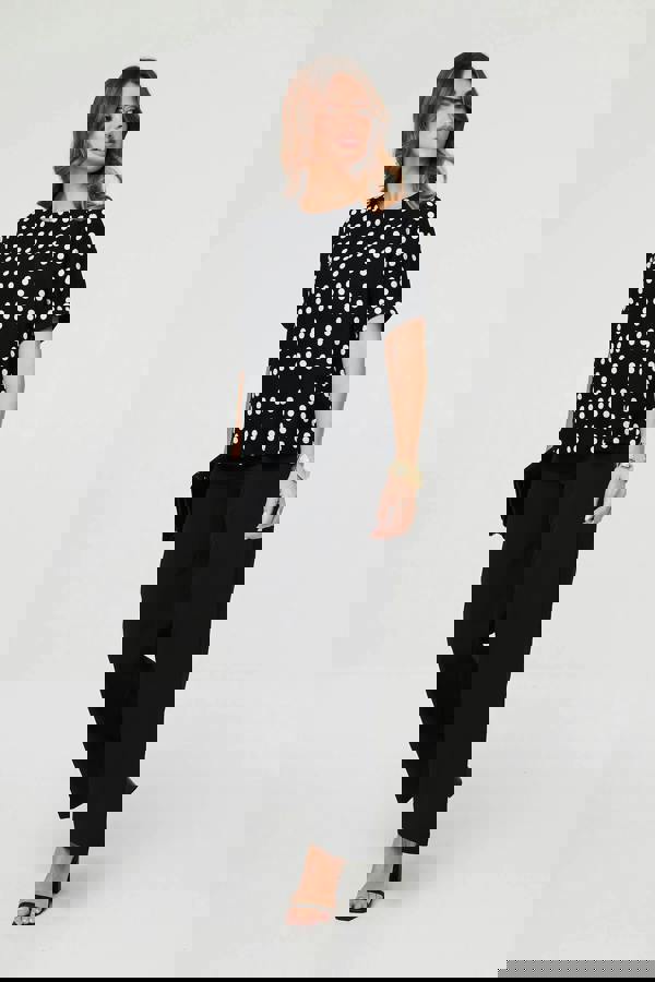 Black | Polka Dot Print Short Sleeve Blouse