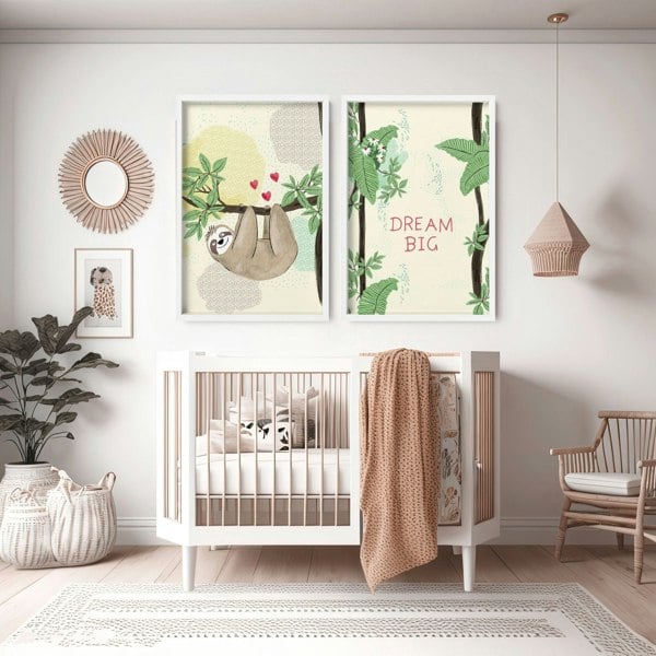 Bedroom jungle wall art for nursery | set of 2 Sloths art prints