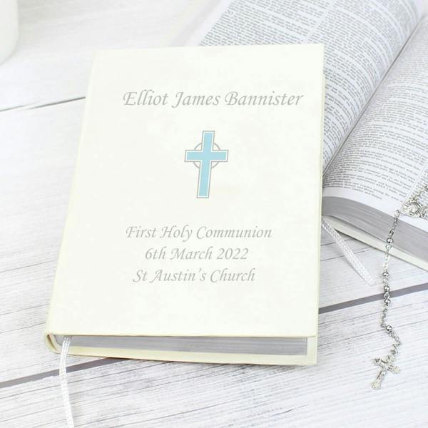 Personalised Eco Friendly Blue Cross Holy Bible - alternative angle