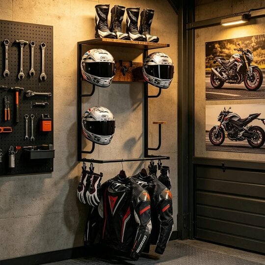 Havendro Motorcycle Helmet Holder Wall-Mounted Helmet Rack with 4 Glove Chips& Hooks