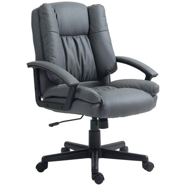 Dark grey mid-back office chair with cushioned armrests and padded seat
