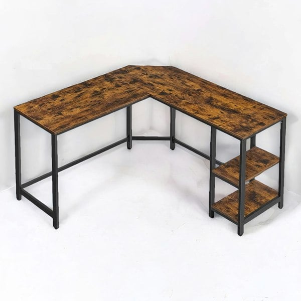 Rafaelo Mobilia Industrial Rustic L-Shaped Writing Desk With Steel Frame