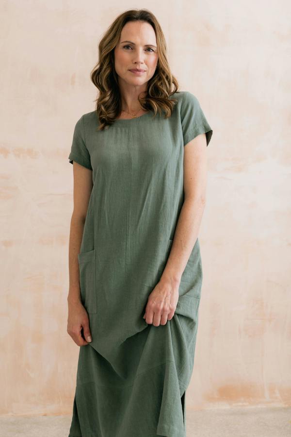Lily & Me Summer Breeze Linen Blend Dress Laurel Green