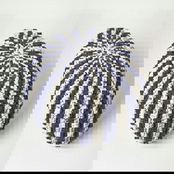 HOMESCAPES Navy and White Knitted Pouffe Striped Footstool