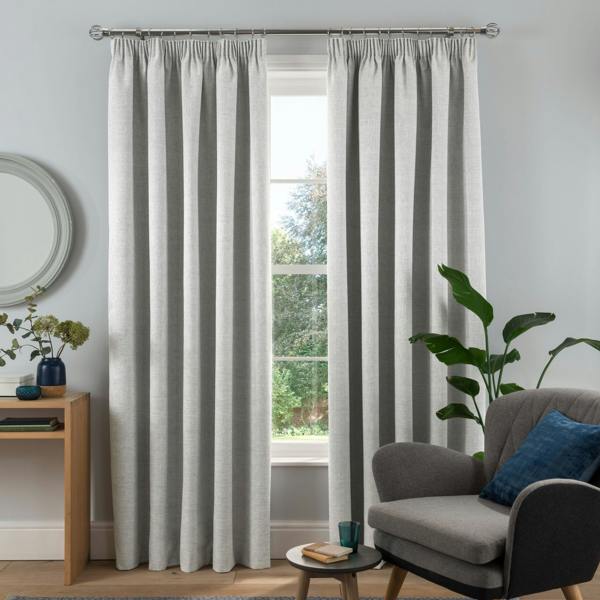 Smart Living Textured Rib Weave Boutique Pencil Pleat Curtain - Grey