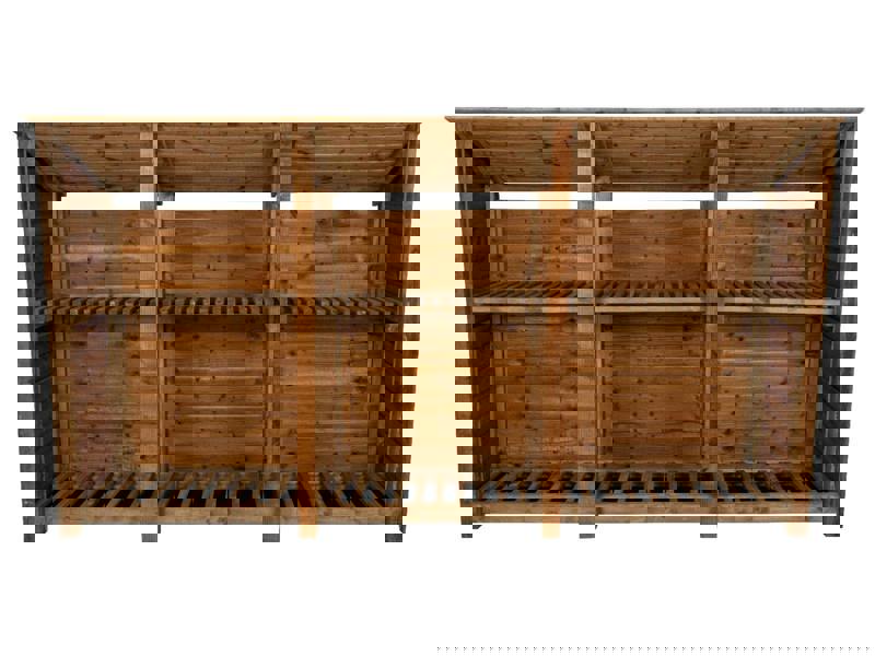 Arbor Garden Solutions Wooden Log Store (Roof Sloping Back) with Shelf W-335cm, H-126cm or 180cm, D-88cm - Brown Finish