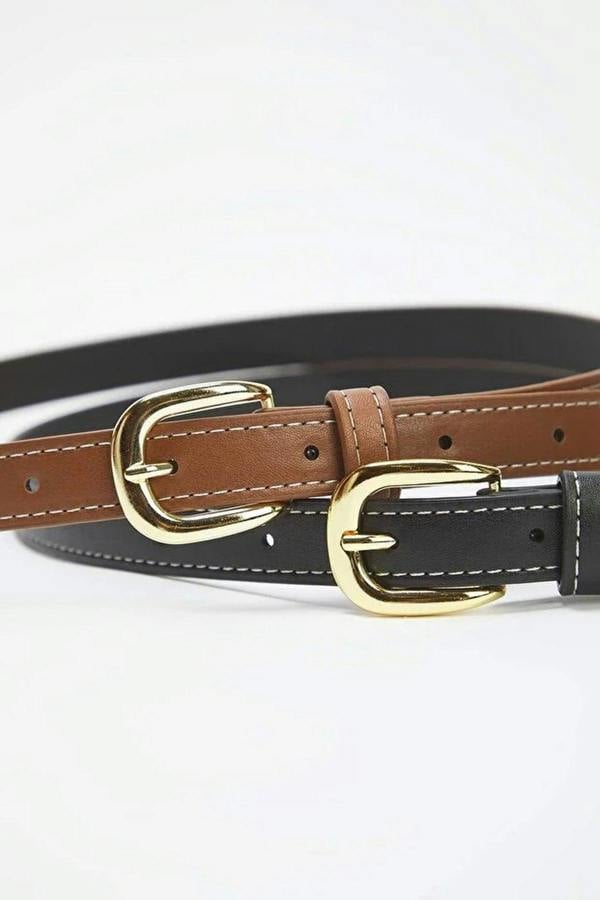 WOVCOR Double Pack Women's Belt with Stitching Detail