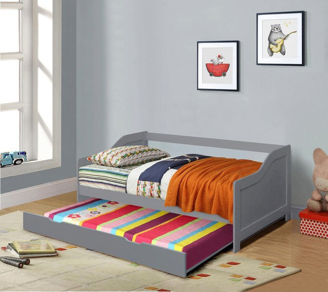 Comfy Living 3ft Wooden Trundle Bed, Grey, White or Caramel Bedroom Furniture Trundle Bed