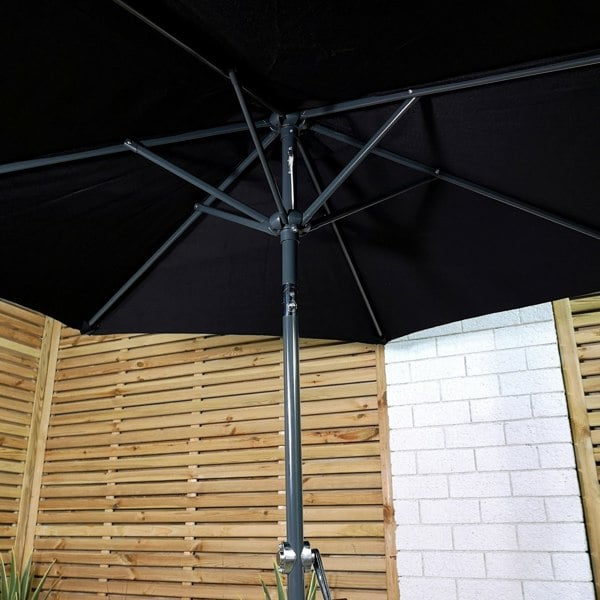 Samuel Alexander 2m Aluminium Garden Patio Sun Shade Parasol with Tilt and Crank in Black