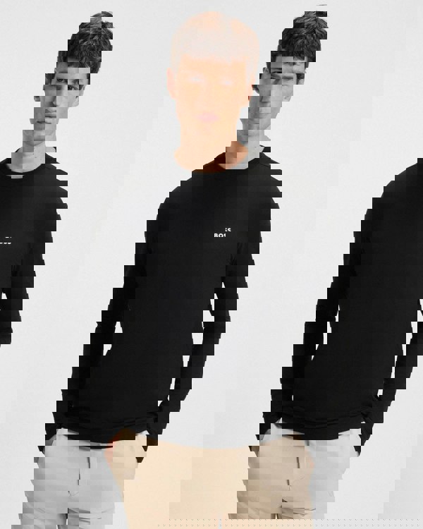 BOSS Green Tee Mens Stretch-Cotton T-Shirt with Contrast Logo - Black 001