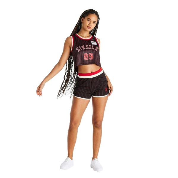 SikSilk Womens/Ladies Pinstripe Athletic Basketball Shorts - Black/Red - 