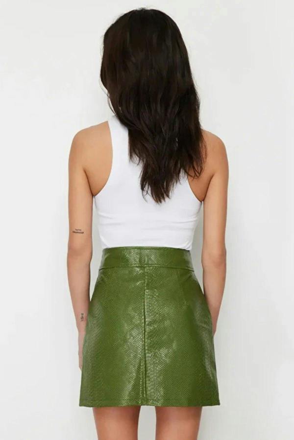 WOVCOR A-Line Faux Leather Mini Woven Skirt
