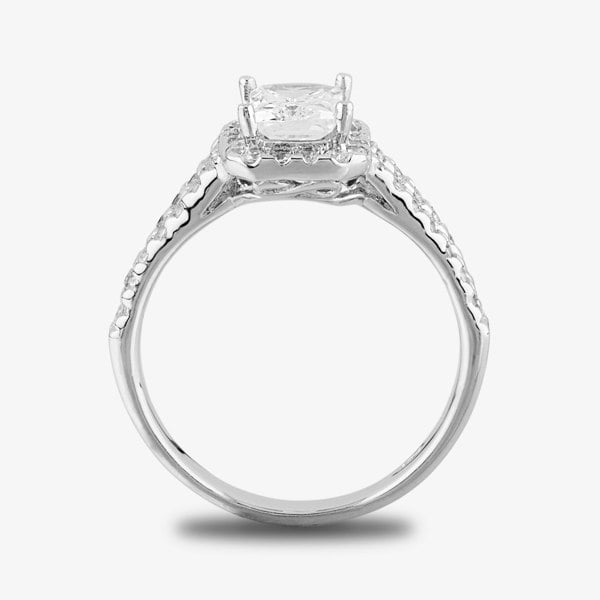 Starbright Silver Baguette-Cut Cubic Zirconia Halo Split Shouldered Ring R6160 3A