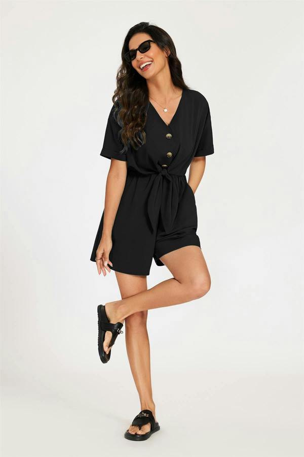 FS Collection Button Down Playsuit In Black