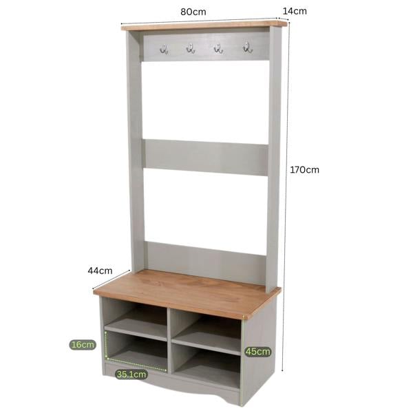 Core Products Corona Grey Hall Shoe Bench with Hat & Coat Rack