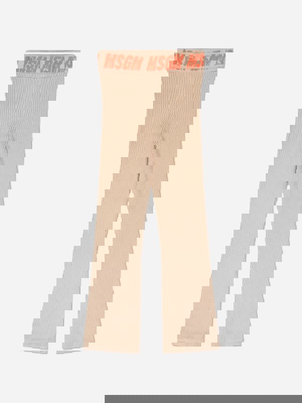 MSGM Girls Rib Knitted Flared Pants in Beige