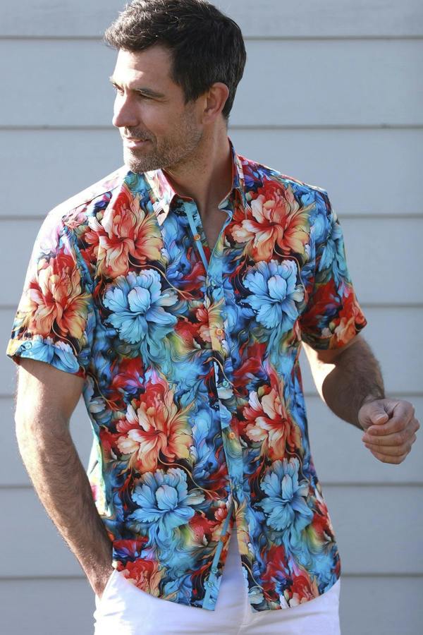 LIQUID FLORAL PRINT SHORT SLEEVE SHIRT – Premium Men's Patterned Shirt by Claudio Lugli | Bold Design, Tailored Fit, Best Printed Shirts