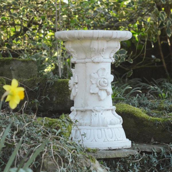 PDA White Stone Cast Large Floral Plinth Garden Statue