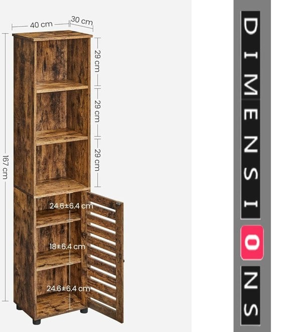 Modcraft Rustic Brown Floor Cabinet with Door & Open Shelves, Adjustable Storage, 167cm Tall