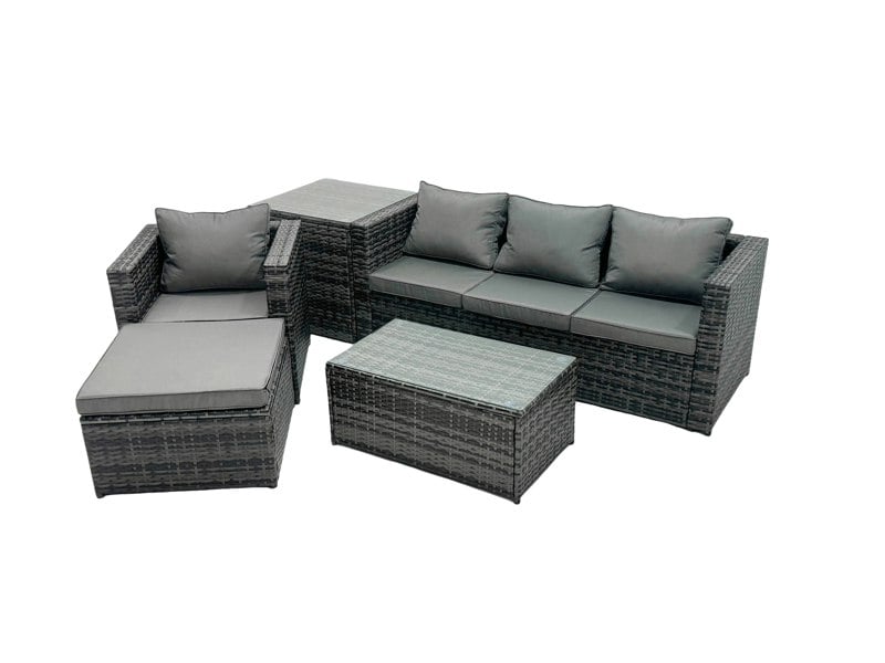 Fimous 5 Seats Rattan Sofa Set Coffee Table Chair Set Outdoor Patio Garden Furniture In Dark Grey