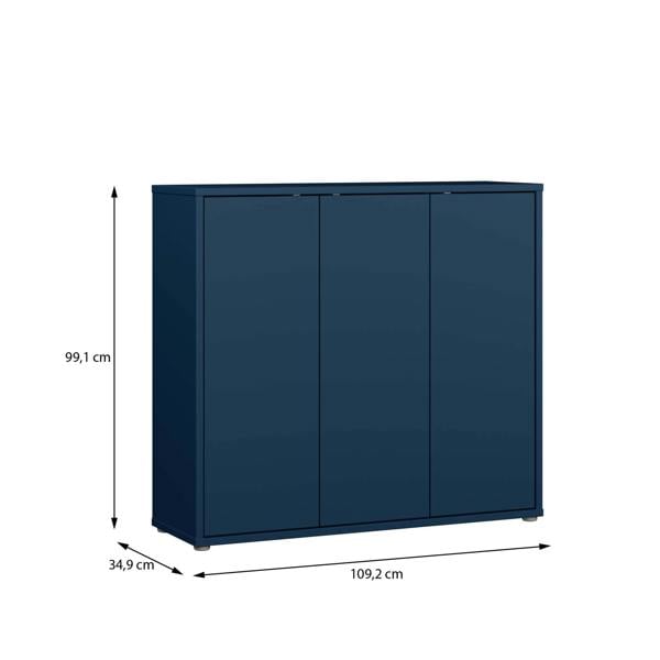 Furniture To Go Alice Springs Shoe Cabinet with 3 Doors Push-to-Open in Night Blue