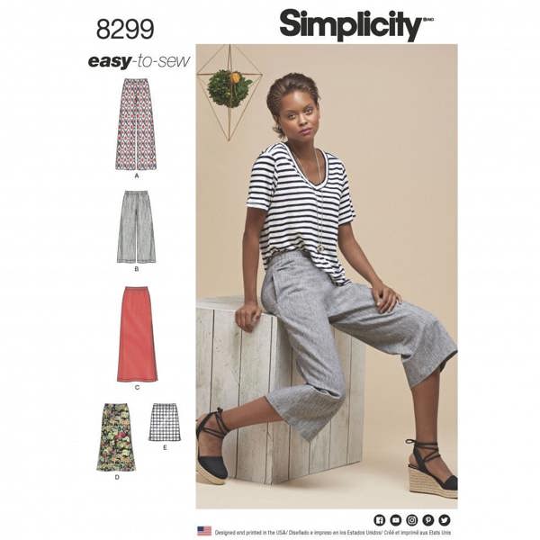 Simplicity Sewing Pattern 8299, Trousers, Skirts for Women, H5 (6-8-10-12-14) - Easy