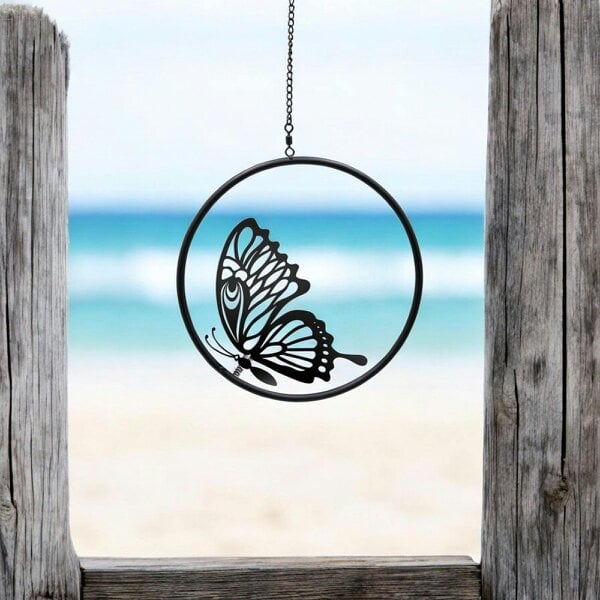 EDH Door Hardware 3D Metal Butterfly Hanging Silhouette Spinner - Black