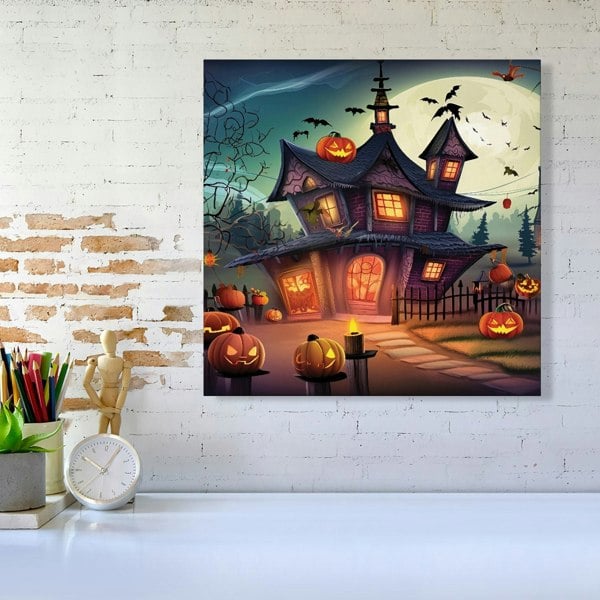 Warren Reed Spooky Halloween House Canvas