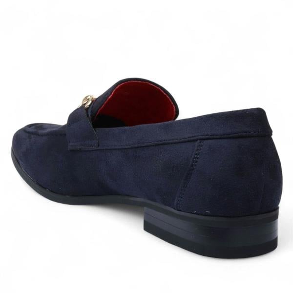 Dolcetto Men's Suede Loafers with Gold Buckle Slip-On Dress Shoes