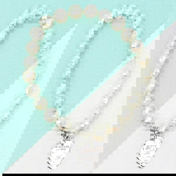 Personalised Memento Company Personalised Christening Swirls & Hearts White Freshwater Pearl Bracelet