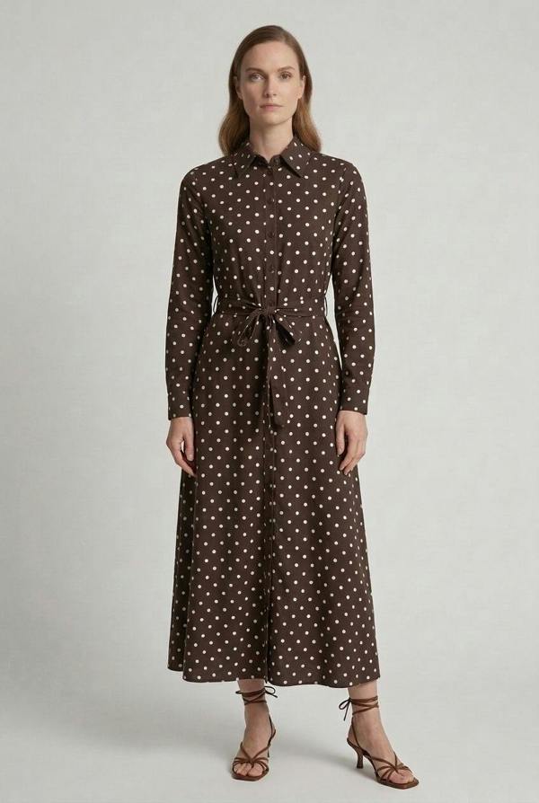 Izabel London Polka Dot Tie Waist Maxi Shirt Dress