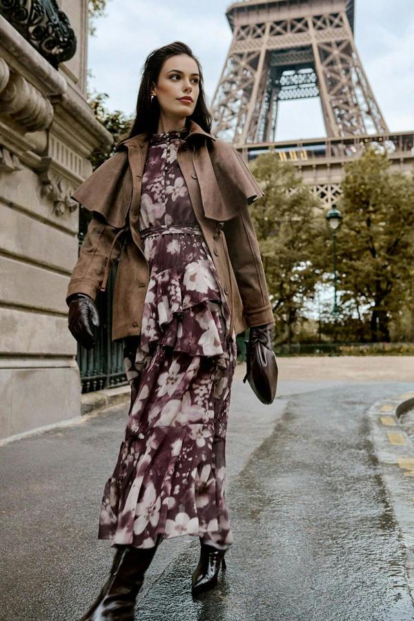 WOVCOR Floral Woven Chiffon Dress with Button Detail