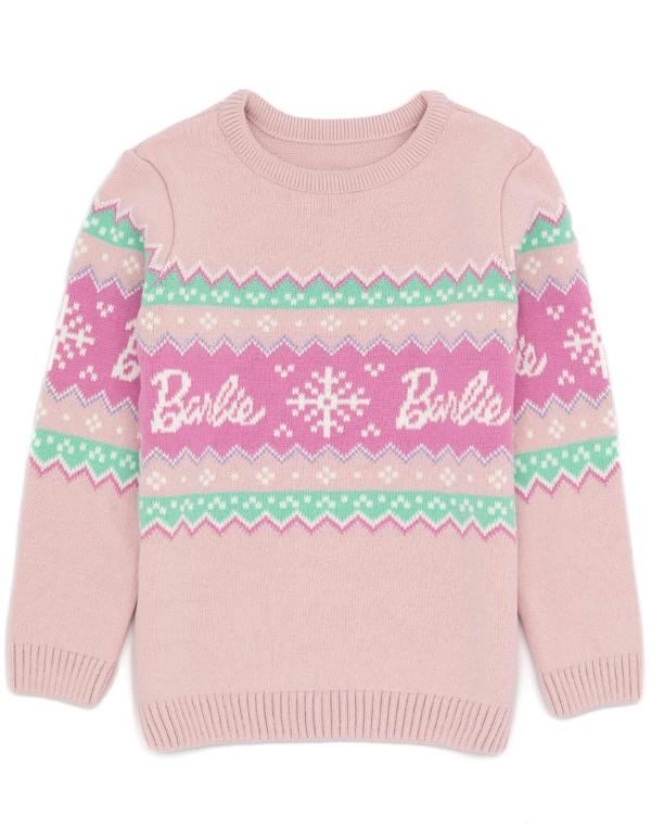 Barbie Girls Pink Barbie Logo Christmas Jumper