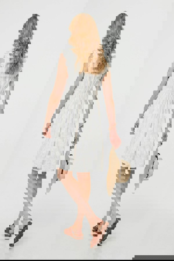 White | Metallic Striped Texture Short Dress
