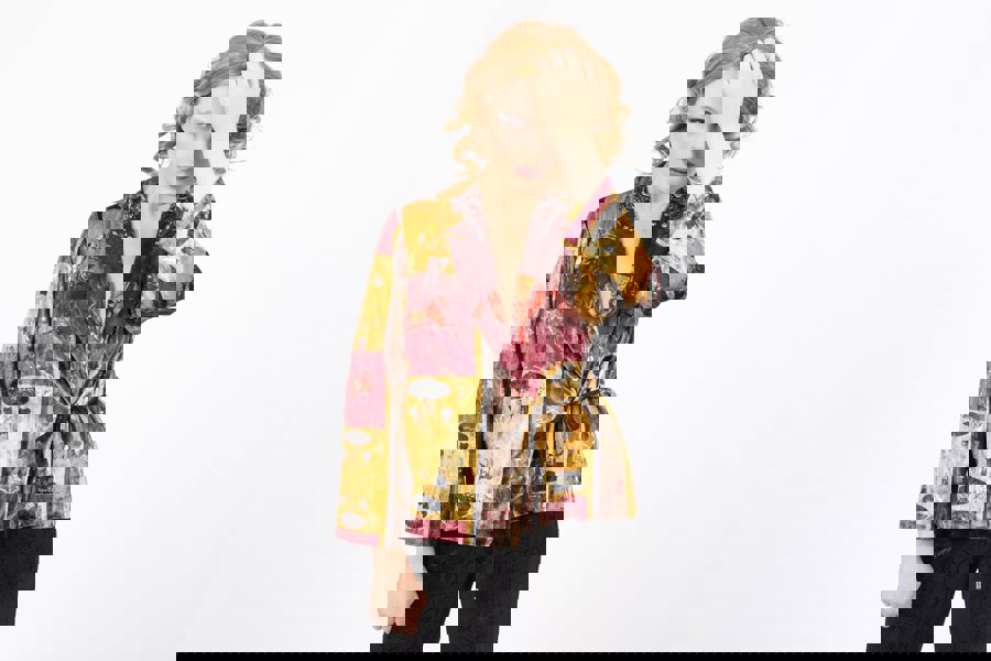 Emre Tamer-London Velvet Hand Painted Wrap Blazer Horses Print