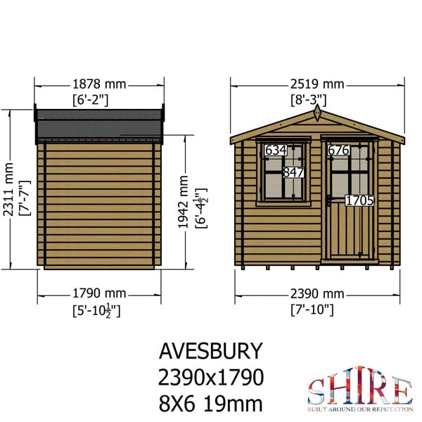 Shire Avesbury(Pembrook) 8x6 Log Cabin 19mm interlock  Cladding - Best Shed