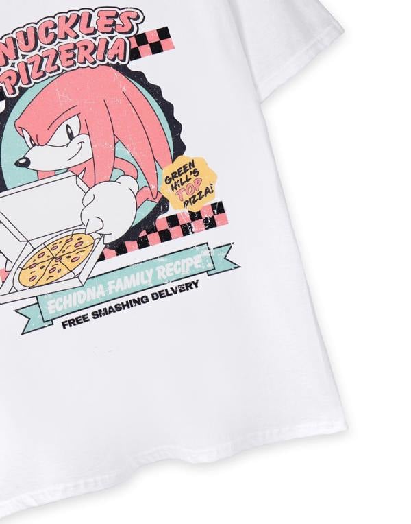 Sonic the Hedgehog Mens White Knuckles Pizza Short Sleeved T-Shirt