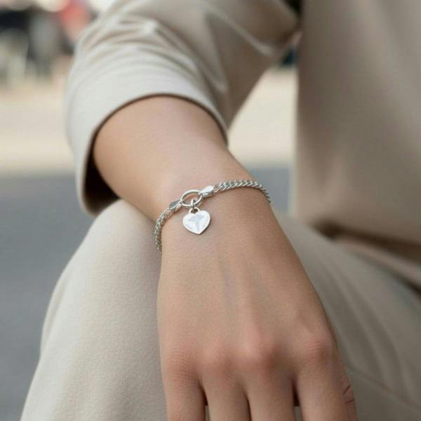 Sterling Silver Medical Alert Heart Charm Double Curb Bracelet - Love Silver Jewellery