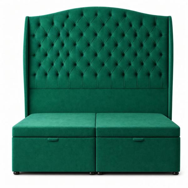 Great British Beds Venice Winged Divan Ottoman Bed - Green Plush