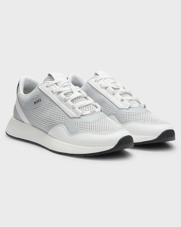 BOSS Orange Mens Reflective-nylon trainers with ridged sole - Open White 121, pair