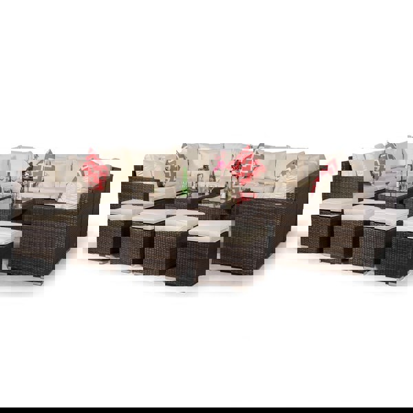 Giardino Santorini U Shape Modular 8 Seat Rattan Sofa Set With 2 Large Coffee Tables & 4 Stools