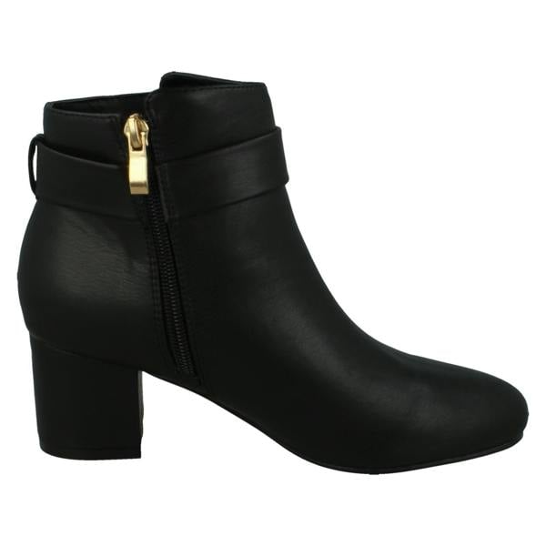 Spot On Ladies Spot On Block Heel Wide Fit Ankle Boot with Buckle and Inside Zip F51247