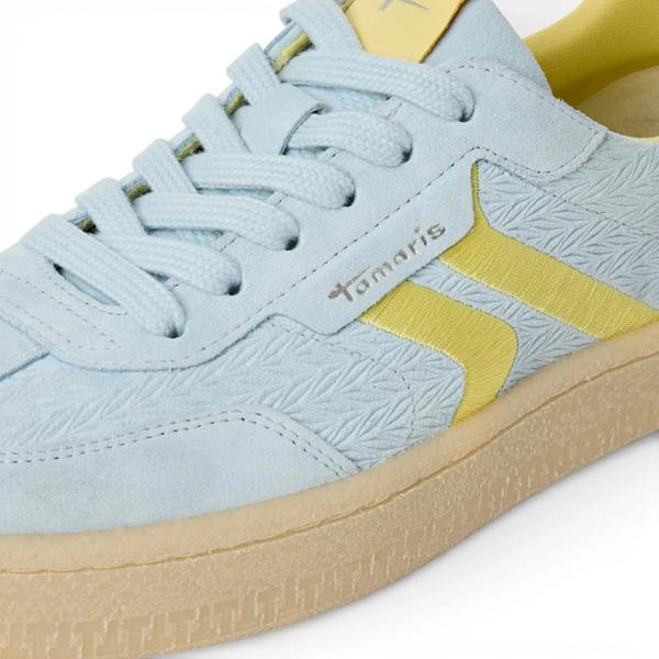 Tamaris Women's Blue Leather Yellow Stripes Sneakers