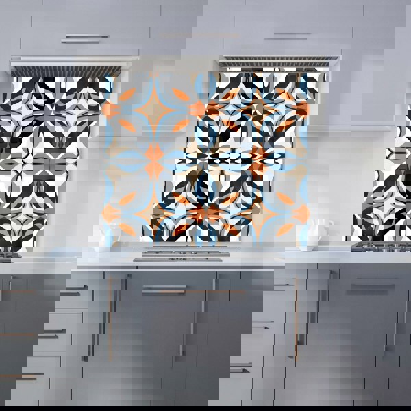 Warren Reed - Designer Brown And Blue Geometric Pattern Kitchen Splashback