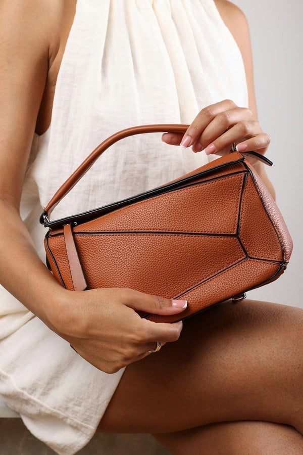 Where's That From Abrazo Geometric Top Handle Bag in Tan