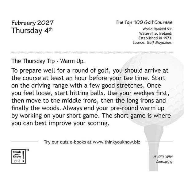 Think You Know Golf? Desk Calendar 2027, Desk Calendars, Day To View, Sports, Gift