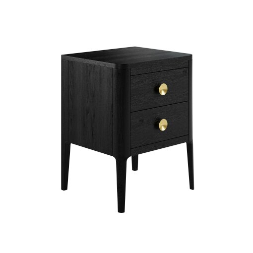 Wyld Haus Bologna Black Oak and Brass Two Drawer Bedside Table