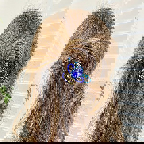 Blue Hair Claw Clip with Gems styled